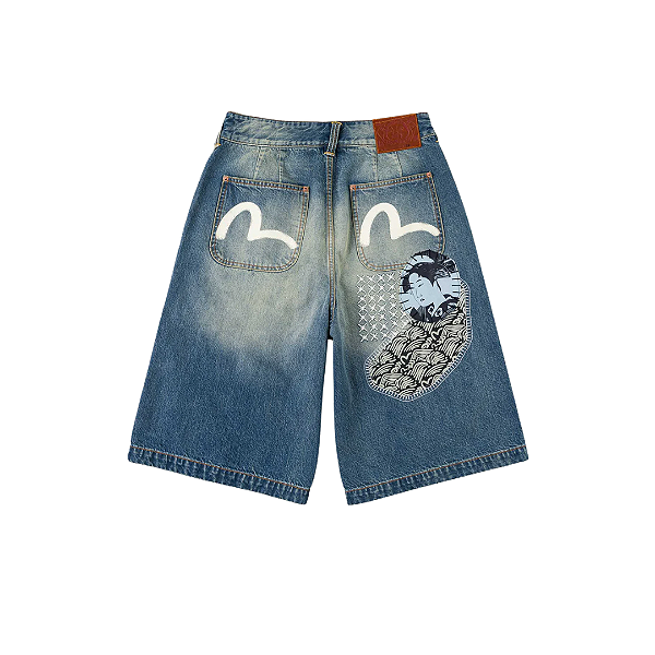 EVISU - Bermuda Sashiko Patch Denim "Indigo" -NOVO-