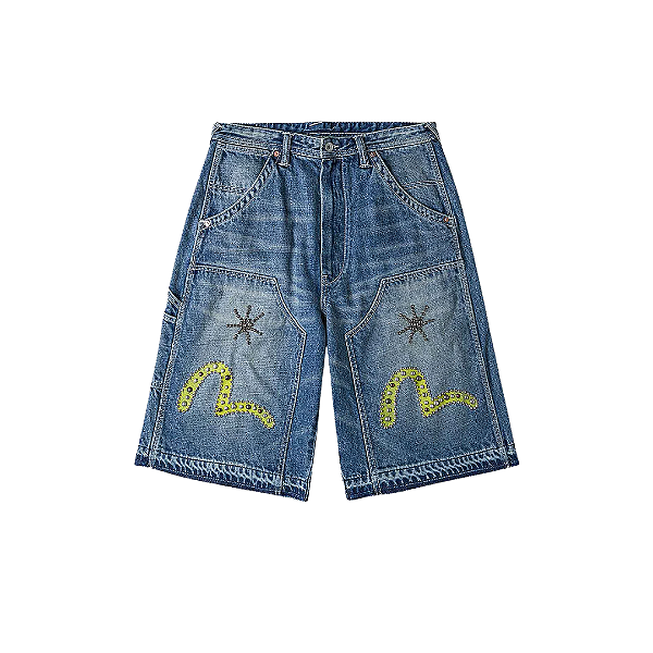 EVISU - Bermuda Heavy Washed Studded Cargo "Indigo" -NOVO-