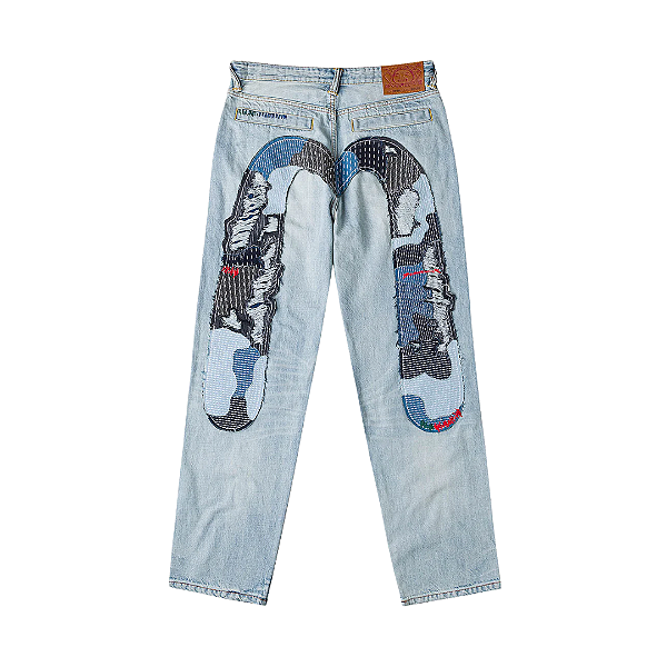 EVISU - Calça Daicock Sashiko Patchwork Jeans "Indigo" -NOVO-