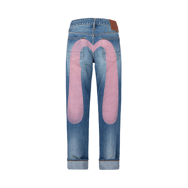 EVISU - Calça Daicock Print Baggy Fit Denim "Indigo/Pink" -NOVO-