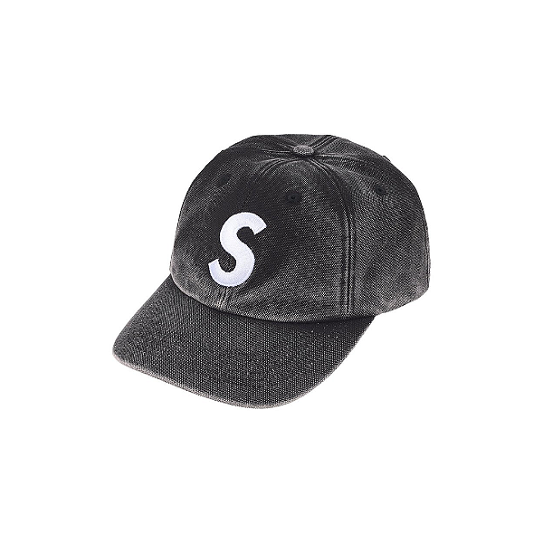 SUPREME - Boné Pigment Coated Canvas S Logo 6-Panel SS26 "Preto" -NOVO-