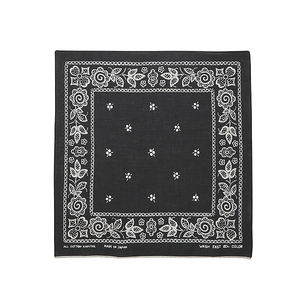 KAPITAL - Bandana Fastcolor Selvedge Escargot Flower "Preto" -NOVO-