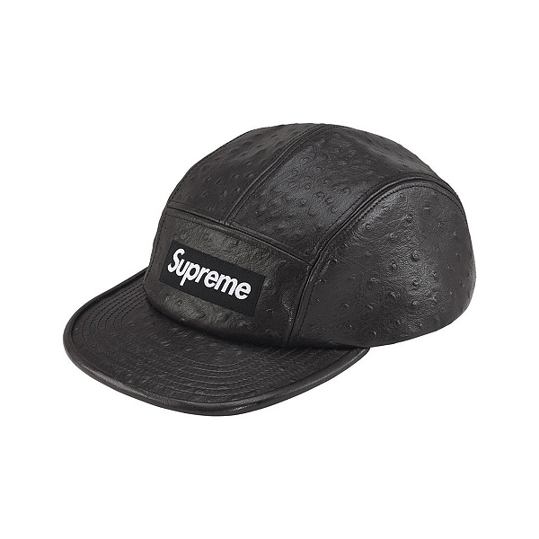 SUPREME - Boné Ostrich Embossed Leather Gore-Tex Camp "Preto" -NOVO-