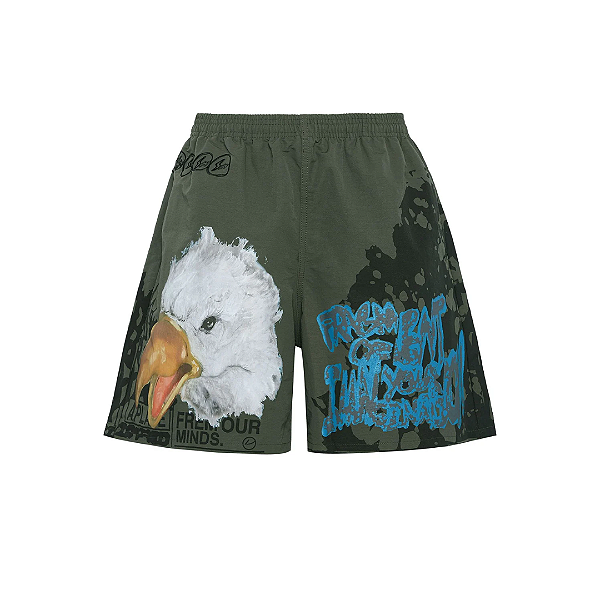 TRAVIS SCOTT x FRAGMENT DESIGN - Bermuda Nylon Graphic Eagle "Olive" -NOVO-