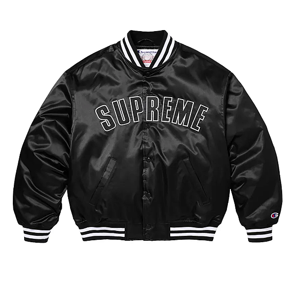SUPREME x CHAMPION - Jaqueta Satin Varsity "Preto" -NOVO-