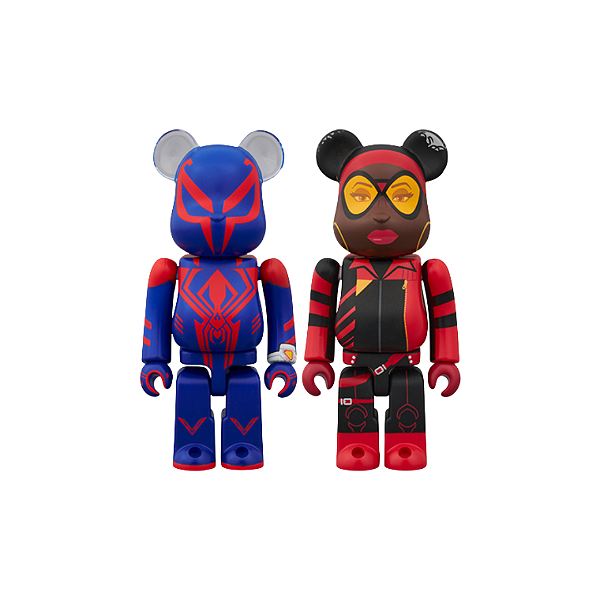 MEDICOM TOY x MARVEL - Bonecos Bearbrick Spider-Man Acorss The Spiderverse 100% (SET C/2) "Spider-Man 2099 & Spider-Woman"-NOVO-
