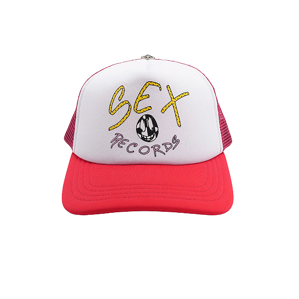 CHROME HEARTS - Boné Matty Boy Sex Records Trucker "Branco/Vermelho" -NOVO-