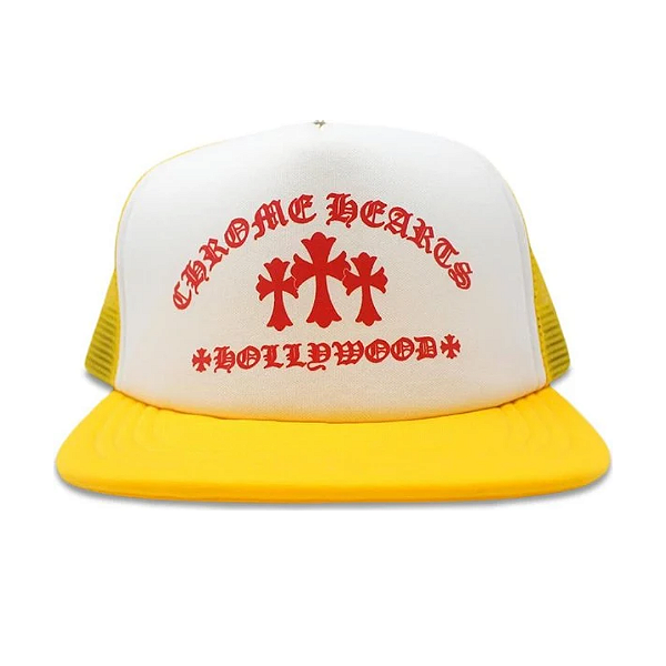 CHROME HEARTS - Boné Hollywood King Taco Trucker "Amarelo/Branco/Vermelho" -NOVO-