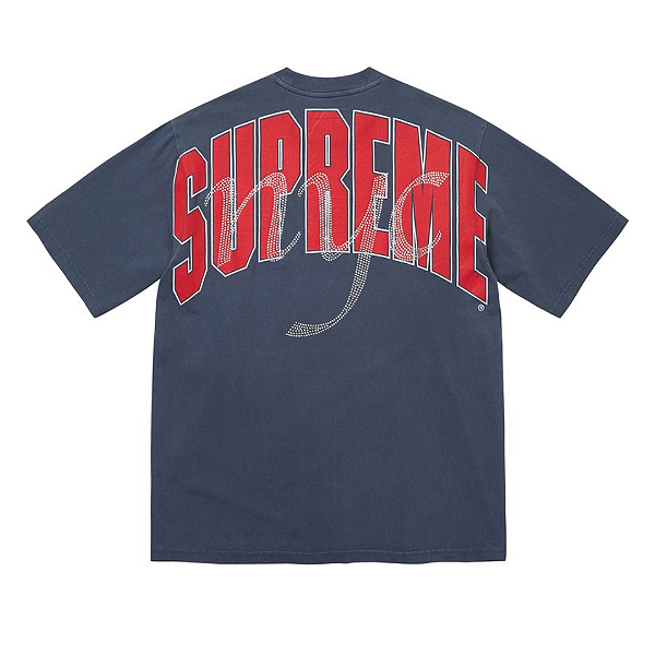 SUPREME - Camiseta Rhinestone Script "Azul Marinho" -NOVO-