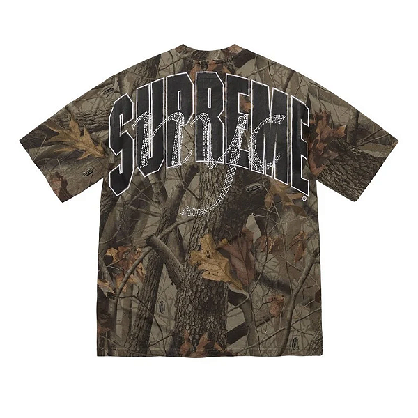 SUPREME - Camiseta Rhinestone Script "RealTree Hardwoods Camo" -NOVO-