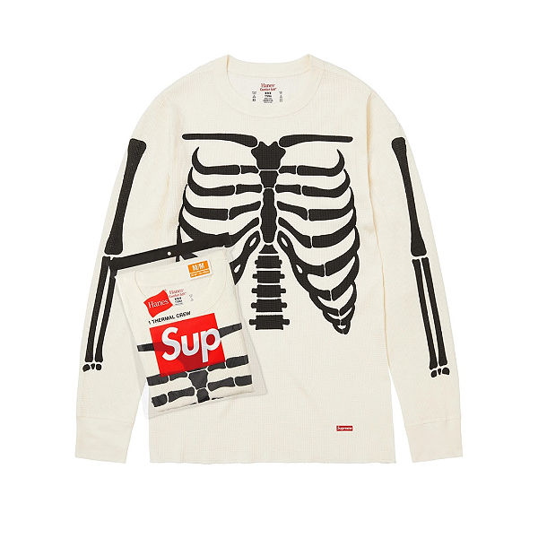 SUPREME x HANES - Manga Longa Bones Thermal Crew FW25 "Branco" -NOVO-