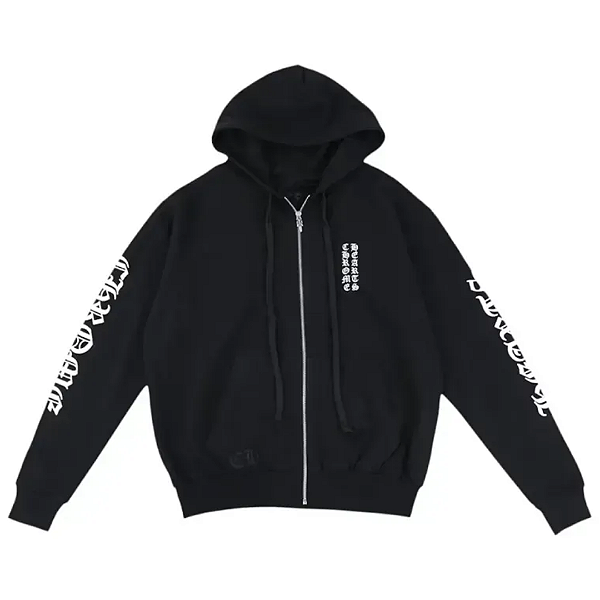 CHROME HEARTS - Moletom Vertical Logo Zip Up "Preto/Branco" -NOVO-