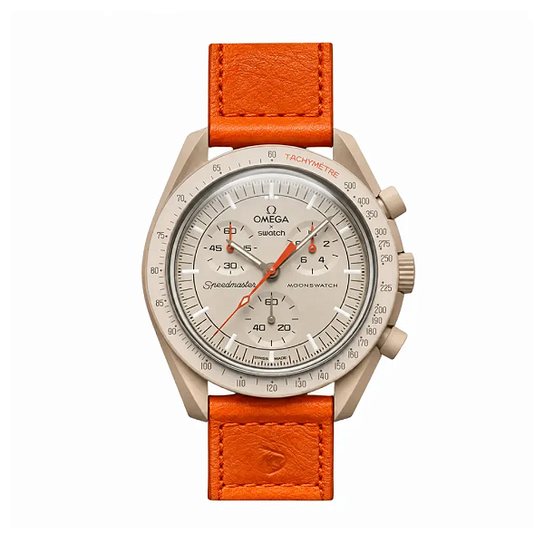 SWATCH x OMEGA - Relógio Bioceramic Mission To Jupiter "Bege/Laranja"  -NOVO-