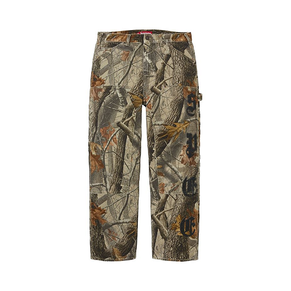 SUPREME - Calça Leather Appliqué Double Knee Painter "Realtree Hardswoods Camo" -NOVO-