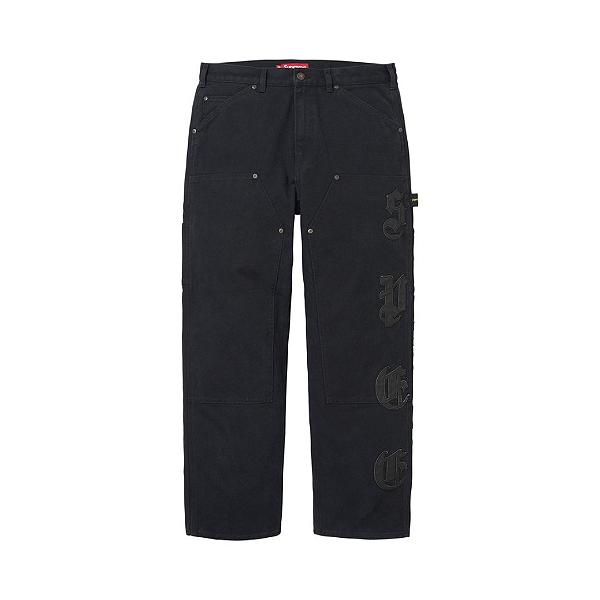 SUPREME - Calça Leather Appliqué Double Knee Painter "Preto" -NOVO-