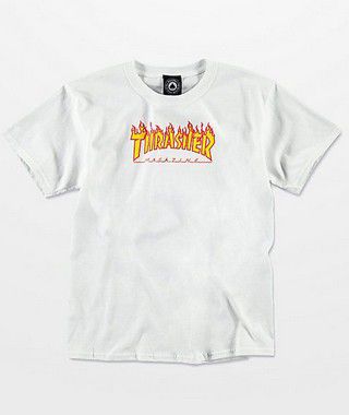 THRASHER - Camiseta Kids Flame Logo "Branco" (Infantil) -NOVO-
