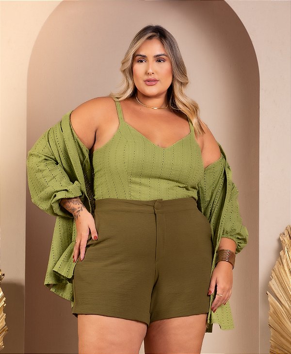 Short Airflow Básico Verde Paradise Quality Moda Plus Size Divas Voga