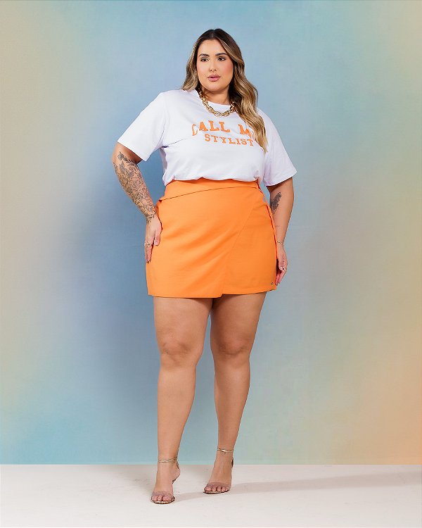 Saia Short Transpasse Laranja Golden Quality Moda Plus Size Divas Voga Sale Loja
