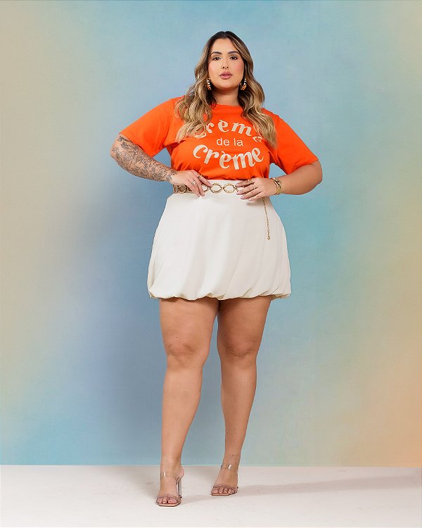 Saia Balonê Bege Golden Quality Moda Plus Size Divas Sale Loja