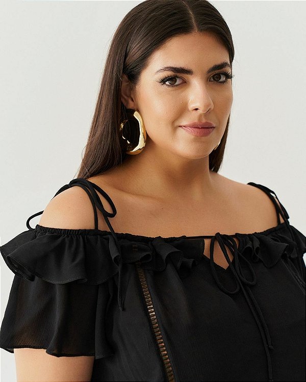 Blusa Ombro a Ombro Preta Duna Quality Moda Plus Size qbl loja