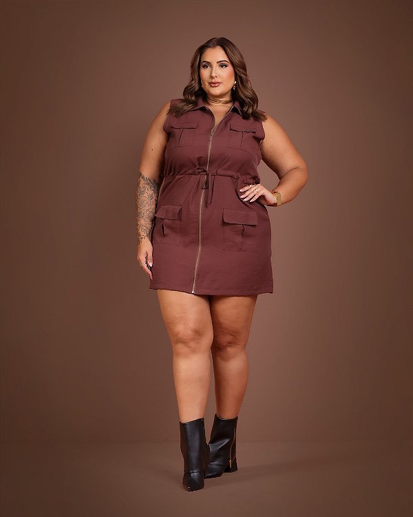 Vestido Cargo Brownie Modern Quality Moda Plus Size Divas 8445 loja ultima sale