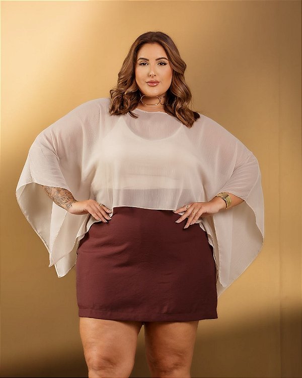 Blusa Capa Natural Reale Quality Moda Plus Size Divas 2370 loja ultima sale