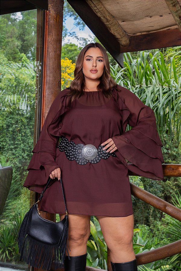 Vestido Curto Babados Brownie Desert Quality Moda Plus Size Divas 8452 loja 777 sale