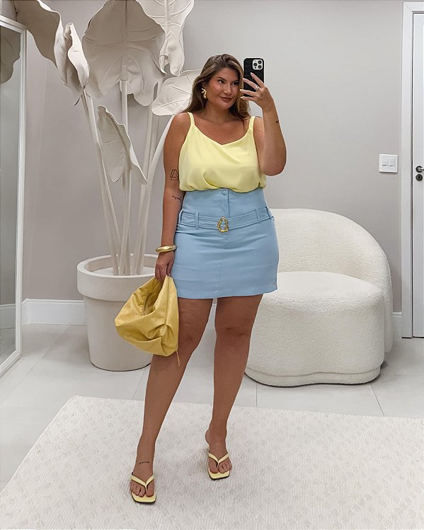 Saia Short Fivela Azul Quality Moda Plus Size Milliossi Primavera loja