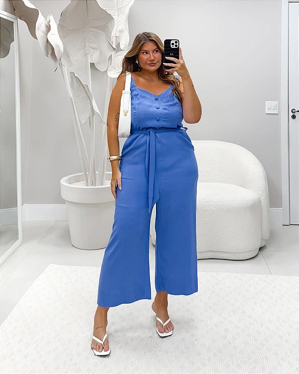 Macacão Pantacourt Florata Quality Moda Plus Size Milanjus Primavera