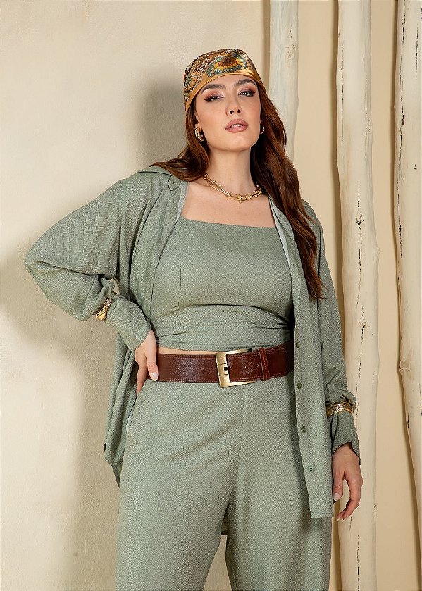 Camisa e Top Chevron Salvia Quality Moda Plus Size Miareli Primavera