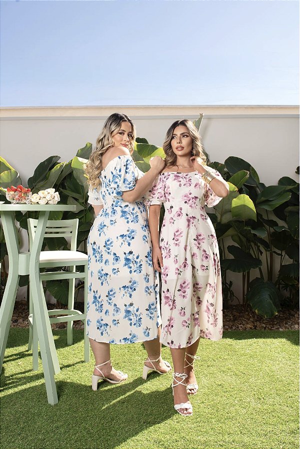 Vestido Midi Floral Quality Moda Plus Size Milanjus Primavera