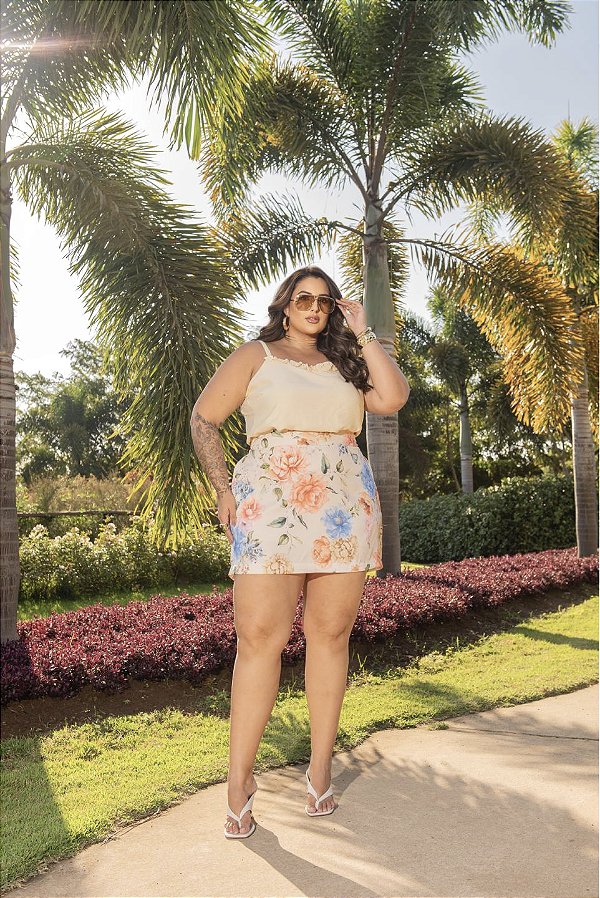 Saia Short Estampado Garden Quality Moda Plus Size Divas Primavera
