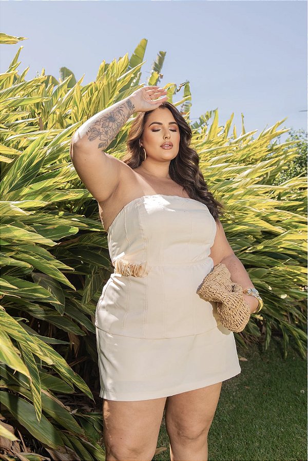 Conjunto Tomara que Caia e Saia Quality Moda Plus Size Divas Primavera