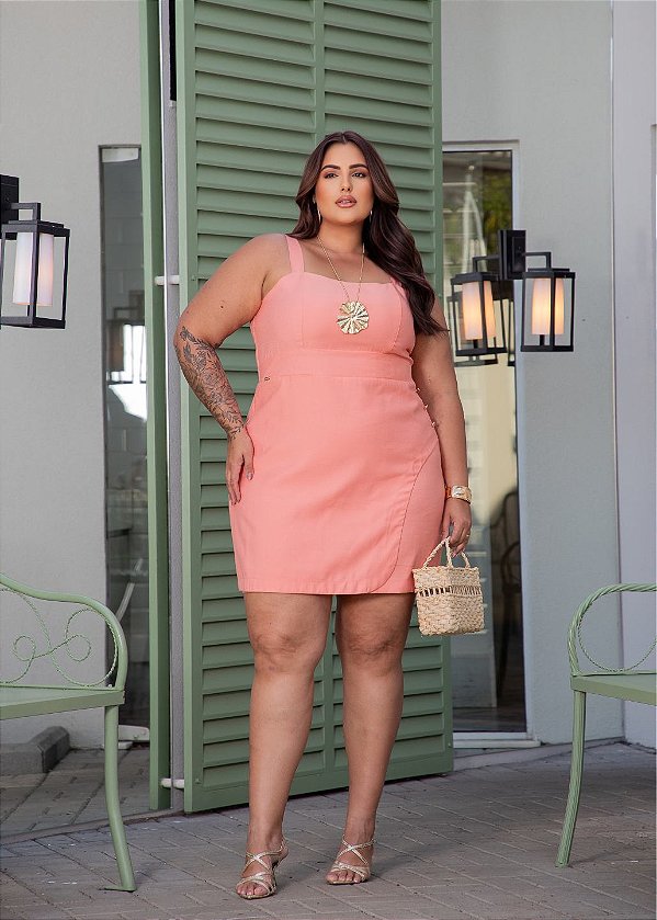 Vestido Alfaiataria Salmão Quality Moda Plus Size Milliossi Primavera