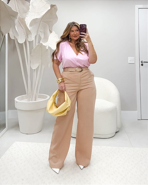 Calça Pantalona com Cinto Quality Moda Plus Size Milanjus Primavera