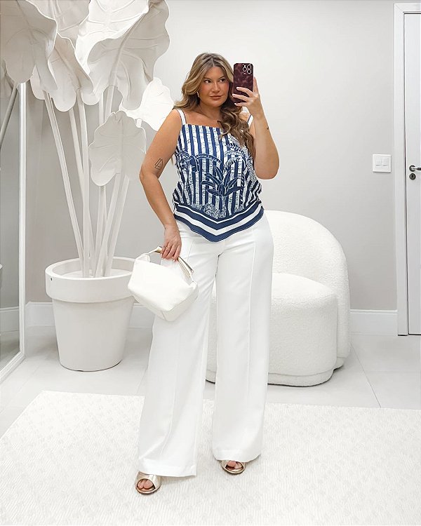 Calça Pantalona Off White Quality Moda Plus Size Duas Primavera