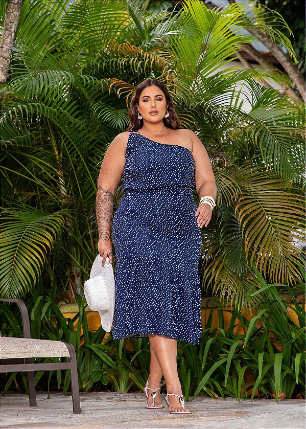 Saia Midi Marinho Quality Moda Plus Size Miareli Primavera