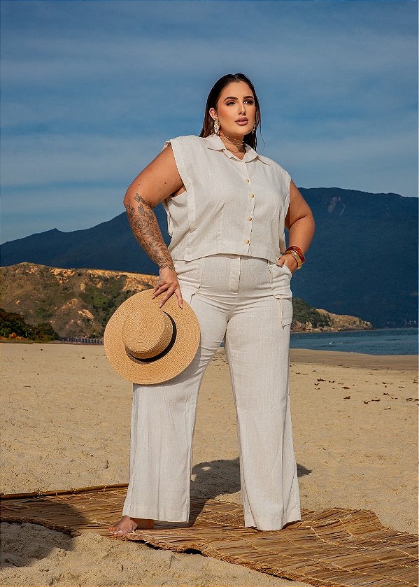 Calça Pantalona Quality Moda Plus Size Miareli Primavera