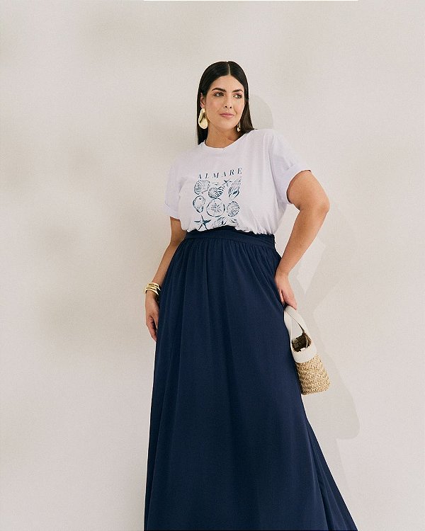 T-Shirt Almare Branca Quality Moda Plus Size Quebela Primavera