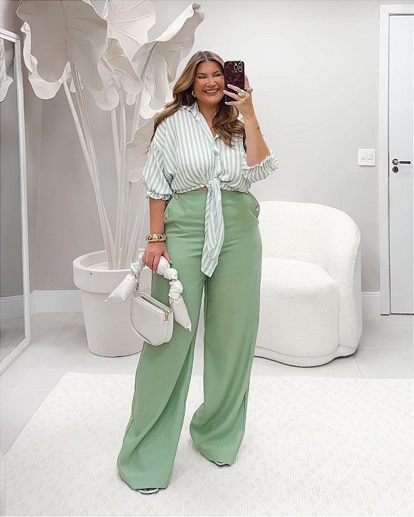 Calça Botões Dourados Quality Moda Plus Size Milanjus Primavera