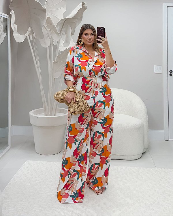 Conjunto Camisa e Calça Estampado Quality Moda Plus Size Milliossi Primavera loja