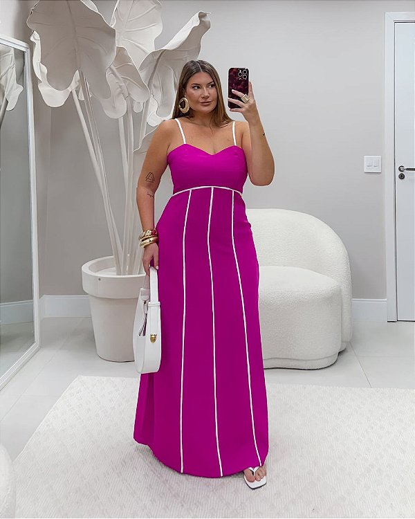 Vestido Longo Fucsia Quality Moda Plus Size Milliossi Primavera loja