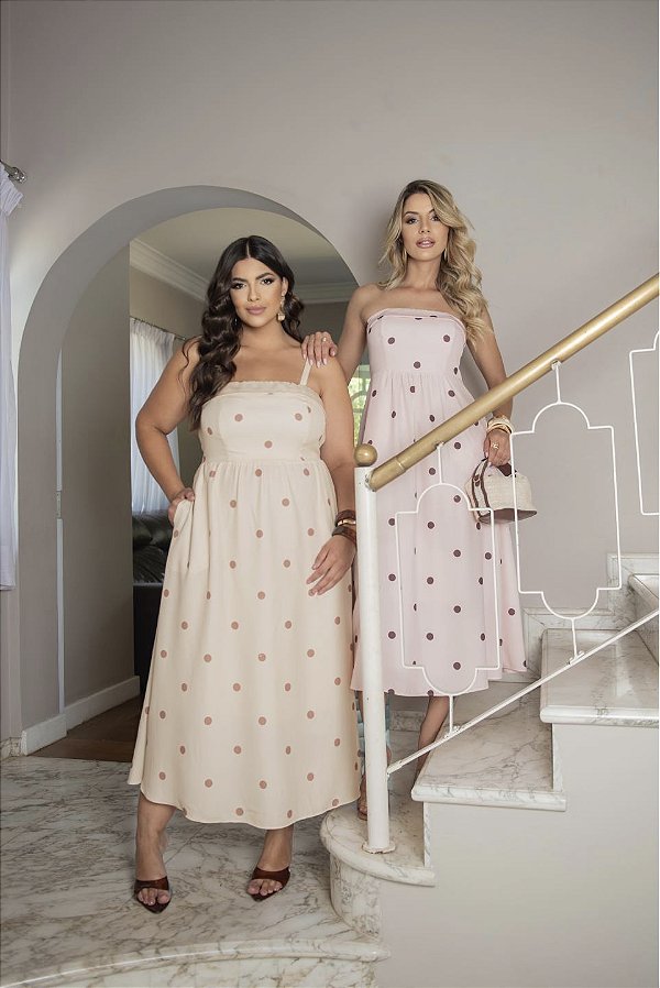 Vestido Midi Poá Quality Moda Plus Size Divas Primavera