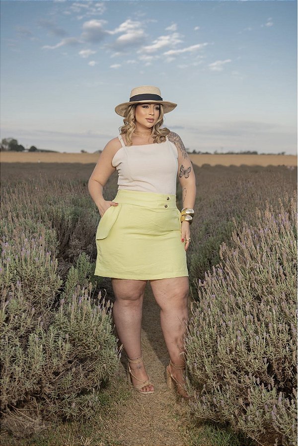 Saia Short Lapela Quality Moda Plus Size Milanjus Primavera