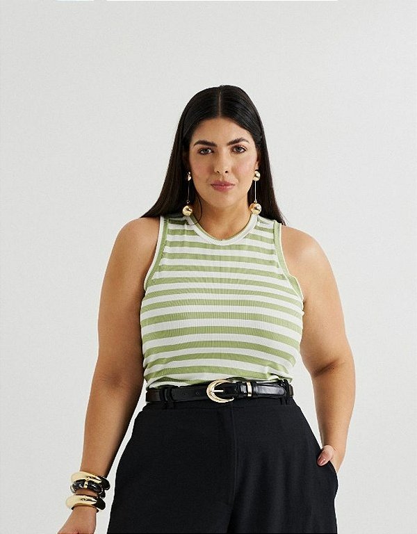 Blusa Regata Listrada Quality Moda Plus Size Quebela Primavera