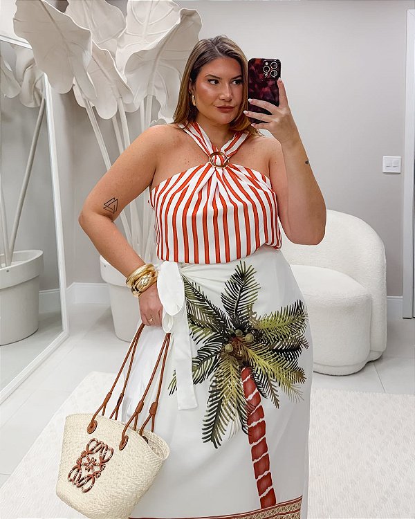 Blusa Listrada Marrom Quality Moda Plus Size Duas Primavera