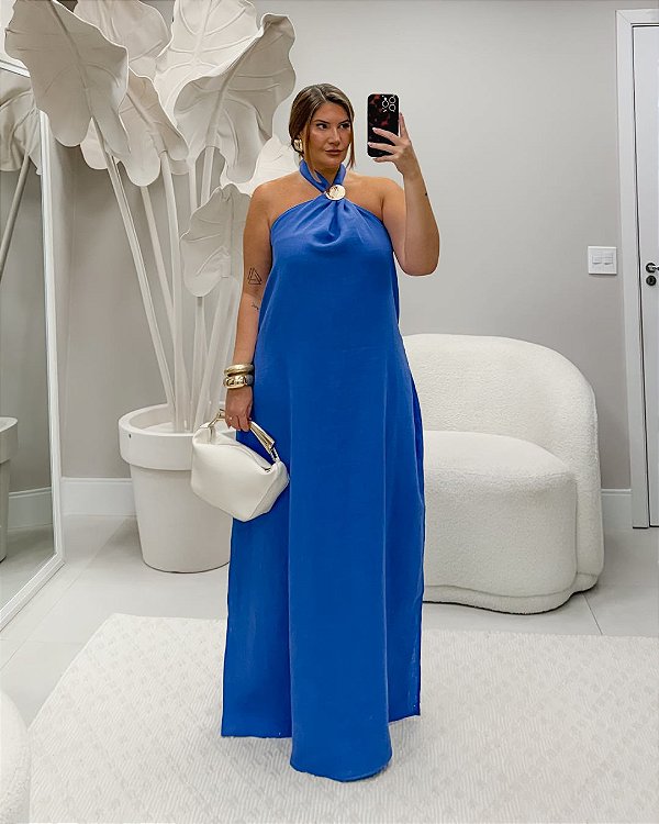 Vestido Longo Azul Quality Moda Plus Size Duas Primavera