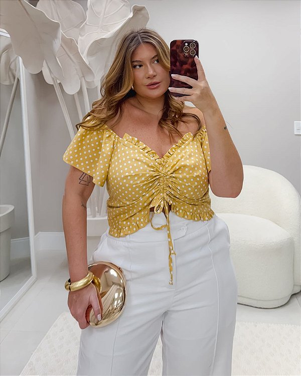 Cropped Poá Marrom Quality Moda Plus Size Milanjus Primavera loja