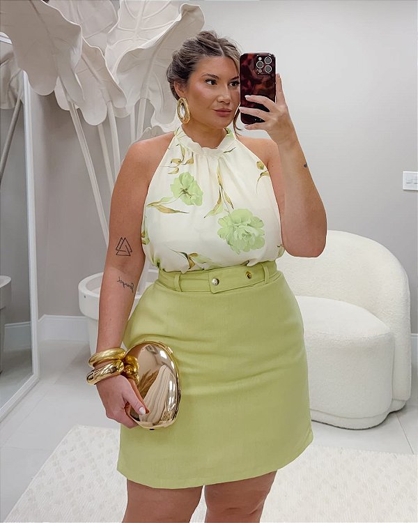 Blusa Floral Verde Quality Moda Plus Size Milanjus Primavera loja