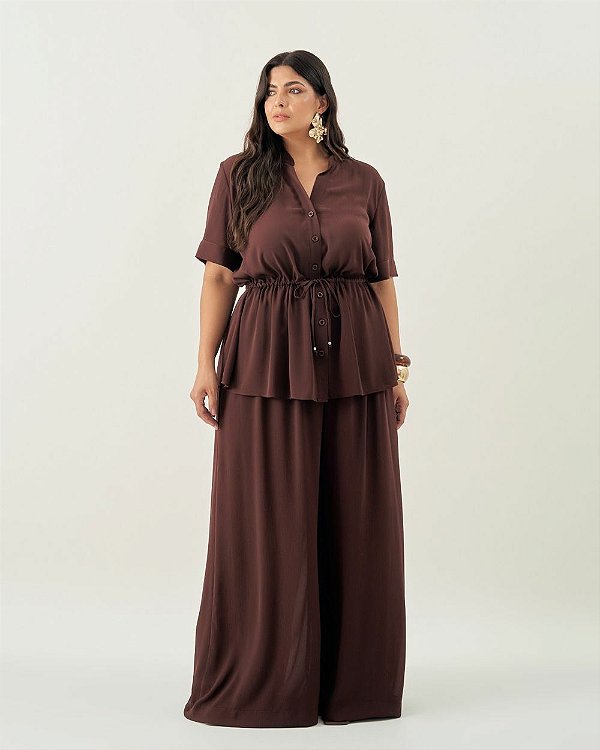 Conjunto Copacabana Marrom Quality Moda Plus Size Quebela Primavera